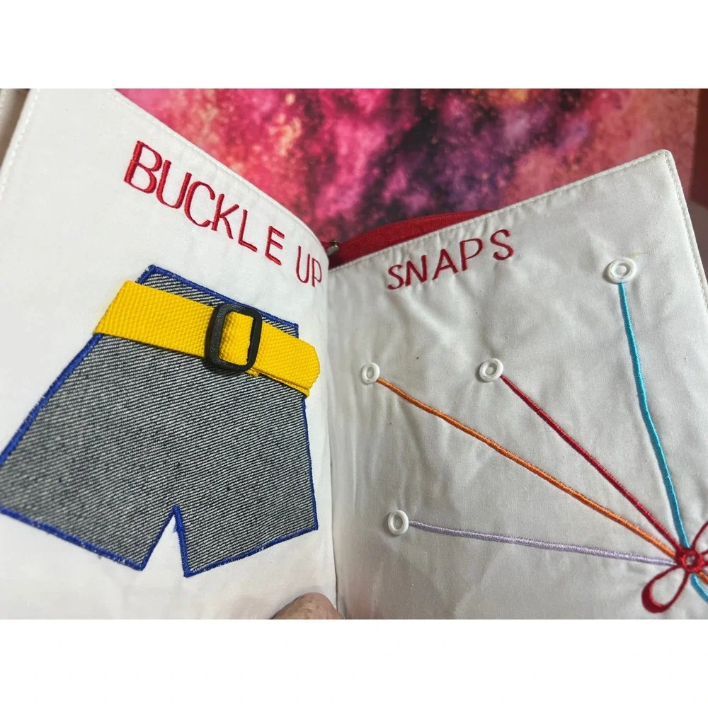 Vintage 1989 Pockets of Learning My Quiet Book Red Fabric Sensory Activity Toy